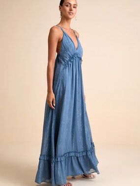 Lulus Blue Sleeveless V-Neck Maxi Dress